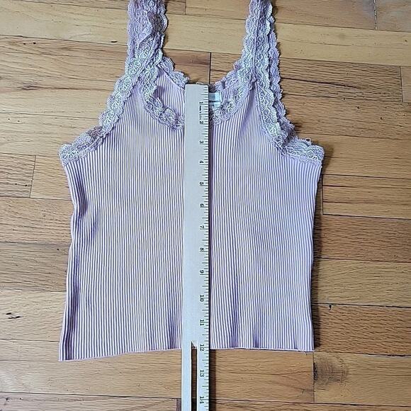 Urban Outfitters Dusty Rose Lace Trim Rib Knit Cropped Tank Top Coquette Retro - Picture 5 of 7